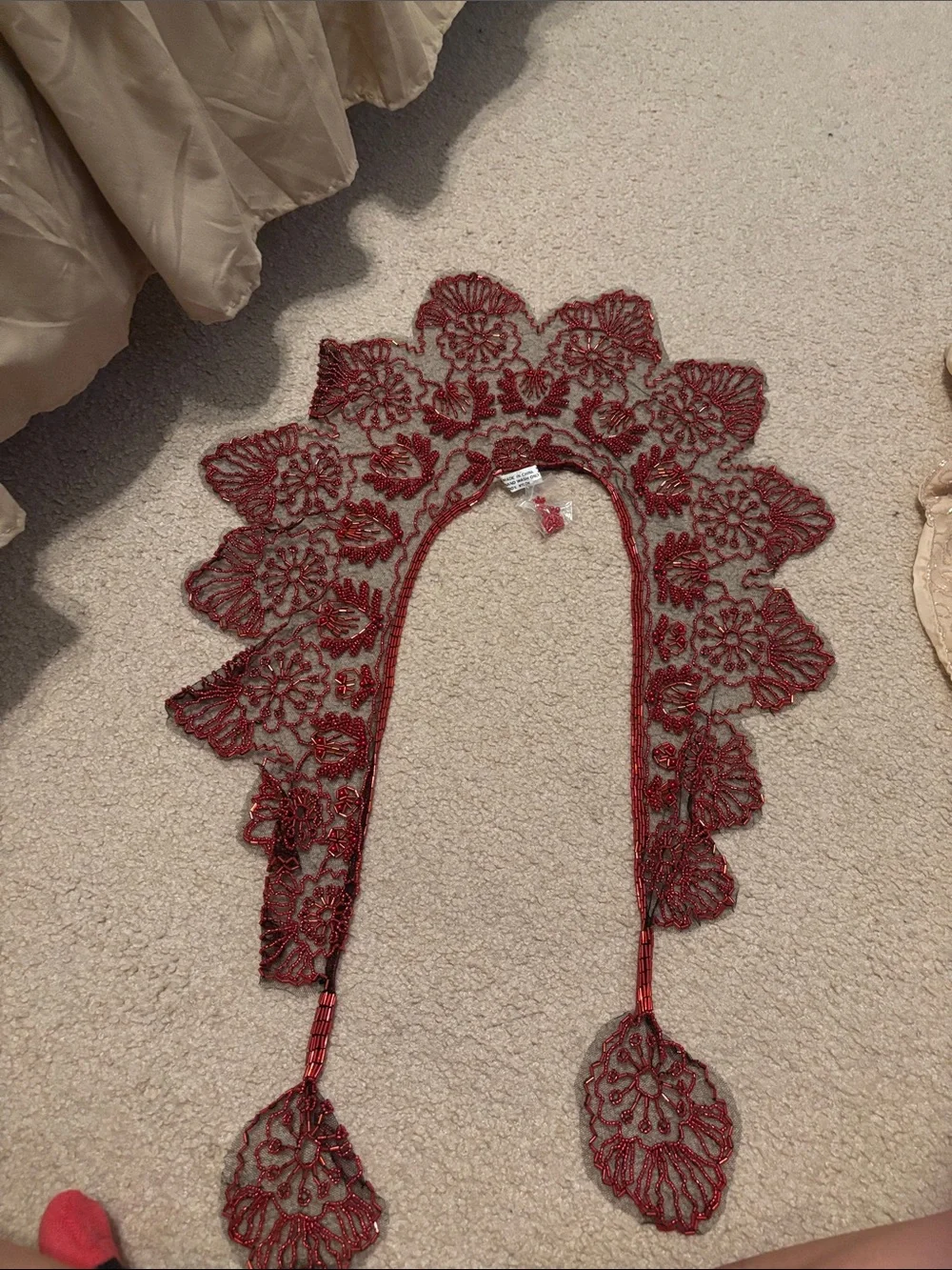 Delicate Red Beaded Lace Scarf - Women's Accessory